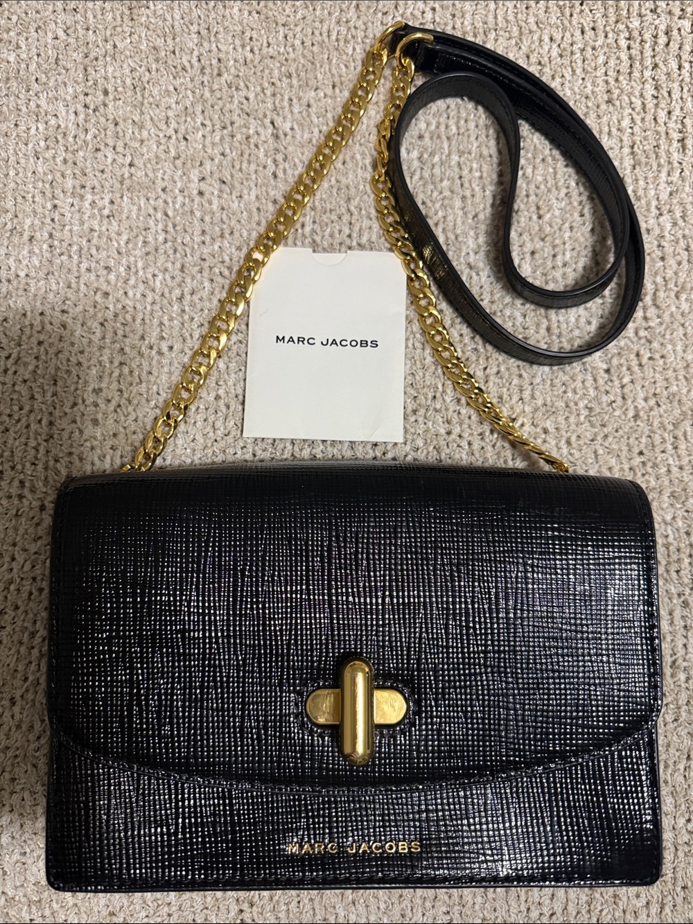 NWT Marc Jacobs Black Leather Crossbody with Gold Chain and Turn-Lock